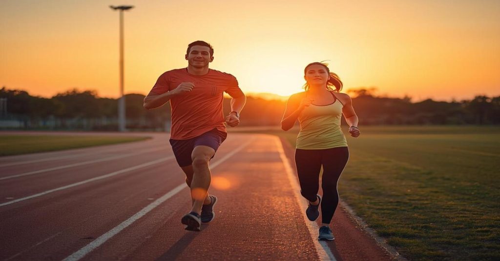 Fit man and woman exercising outdoors, representing a complete fitness and exercise guide for a healthy lifestyle.