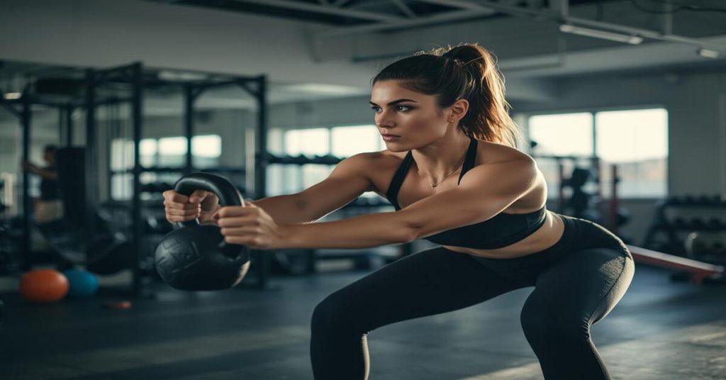 Strong woman performing a kettlebell workout – Functional Fitness Guide for total body strength