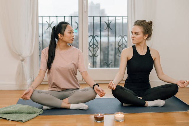 Person doing mindful breathing before sleep for sleep quality and emotional well being 