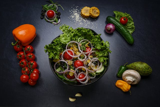 Nutritious meal plate with a variety of vegetables symbolizing healthy eating and nutrition