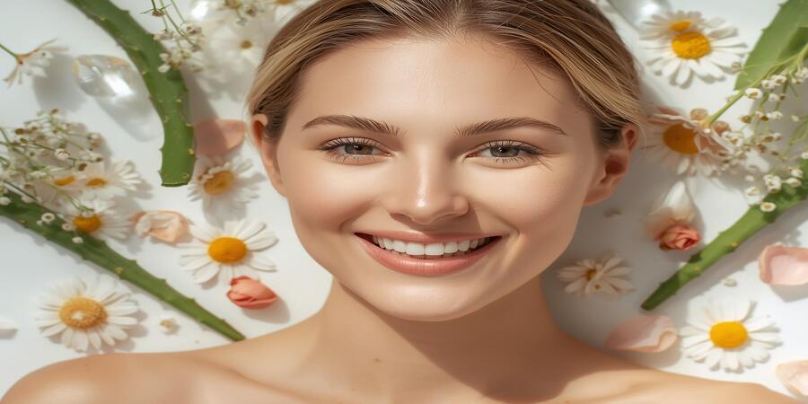 Healthy woman following a natural skin care routine for glowing and radiant skin 🌿
