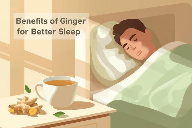 Cozy bedroom with a cup of ginger tea and peaceful sleep, illustrating the Benefits of Ginger for Better Sleep.
