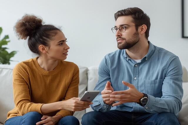 Couple practicing conflict resolution in relationships through calm conversation and understanding