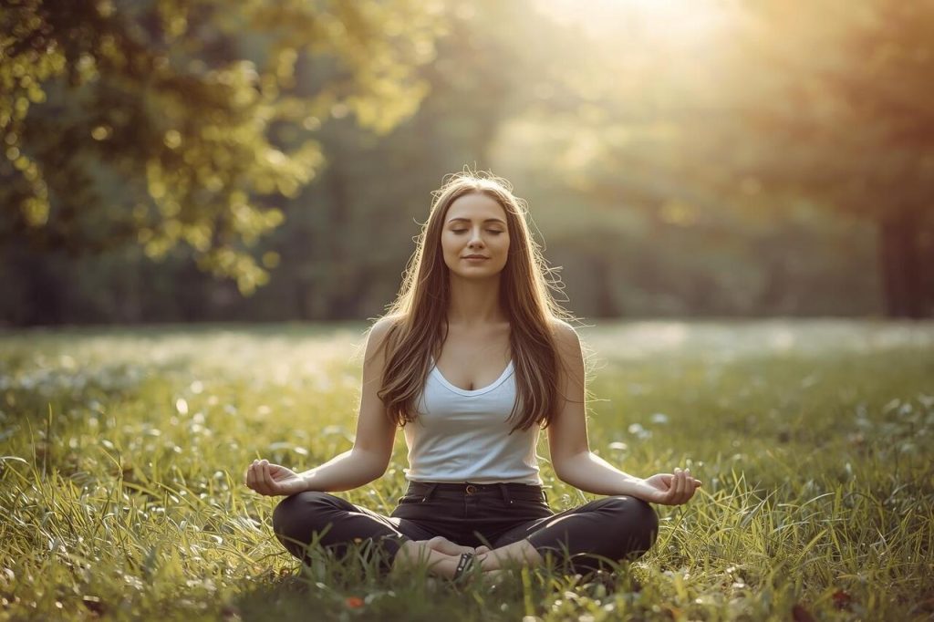 Maintaining Emotional Wellness: A person meditating peacefully in nature to boost mental health and emotional balance