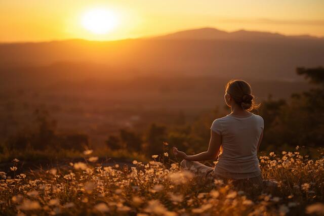 Sunset over a tranquil meditation retreat, symbolizing reflection and the benefits of Affordable Spiritual Retreats.

