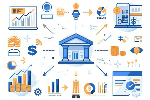 Illustration representing the Golden Rules to Automate Finances with charts, money flow, and productivity visuals