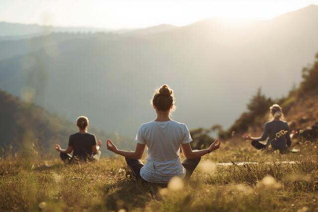 Beautiful view of a spiritual retreat with meditation in nature, representing Affordable Spiritual Retreats.

