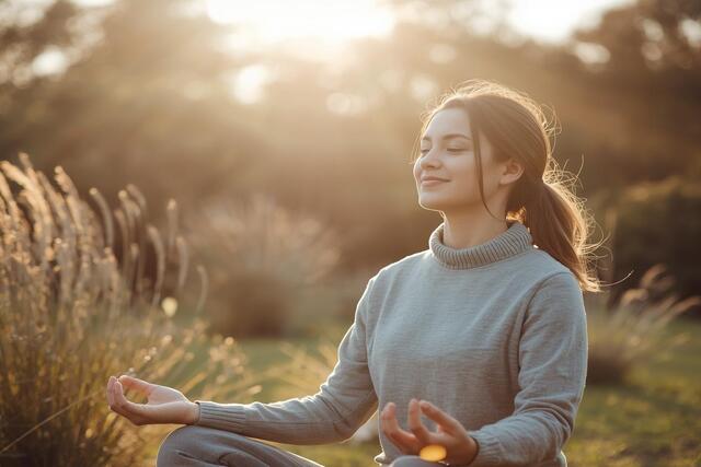Heading One - Instant Boost Emotional Wellness with calm happy person meditating in nature