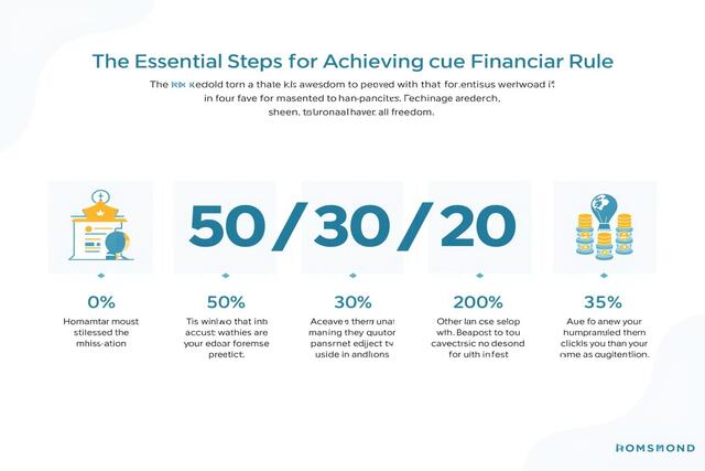 Infographic illustrating the 5 essential steps to master the 50/30/20 budget rule for financial freedom