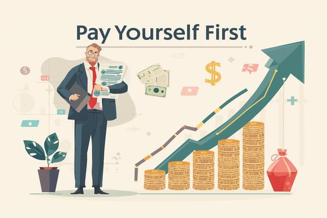 Pay Yourself First Method illustration showing smart saving, financial planning, and wealth growth
