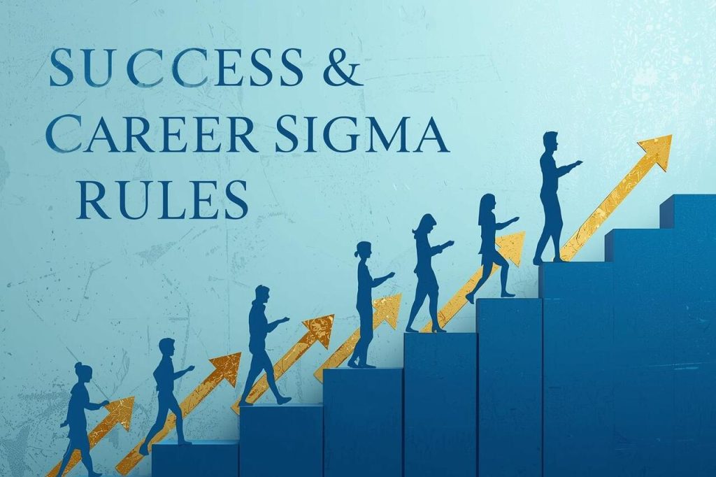 Inspirational illustration representing success and career sigma rules with upward arrows, professional growth, and motivation.