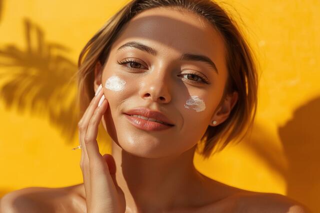 Woman applying sunscreen as part of summer skincare tips to prevent sun damage naturally
