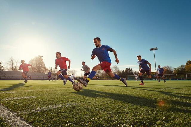 Top 10 fitness benefits of playing football demonstrated by energetic players running, kicking, and showing teamwork 
