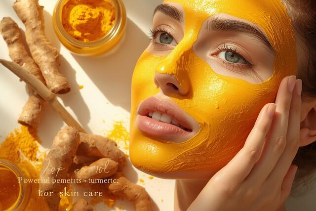 Top 10 Powerful Benefits of Turmeric for Skin Care - Woman applying turmeric mask with fresh turmeric roots
