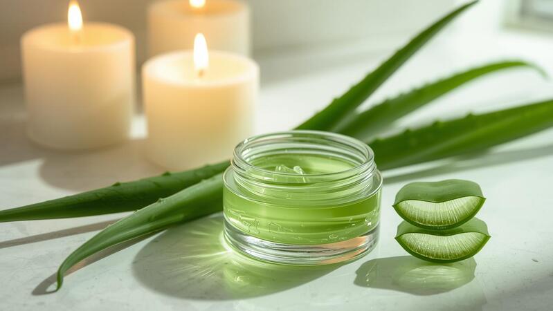 Aloe Vera leaves and gel highlighting Aloe Vera Benefits for Skin for natural skincare and hydration.
