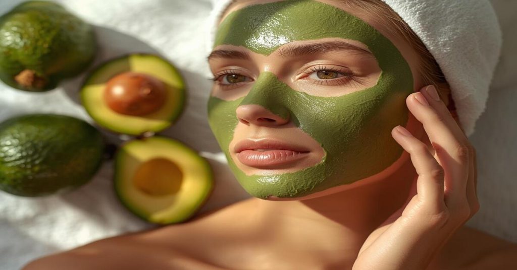 “Woman applying avocado face mask showing natural avocado benefits for skin and glowing complexion”