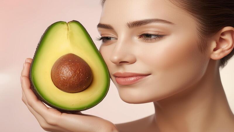 “Glowing woman with healthy skin showing avocado benefits for skin using natural avocado-based skincare”