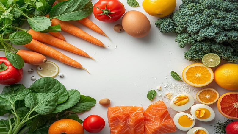 Healthy and colorful best foods for eyesight including carrots, spinach, salmon, eggs, and citrus fruits to naturally boost vision.