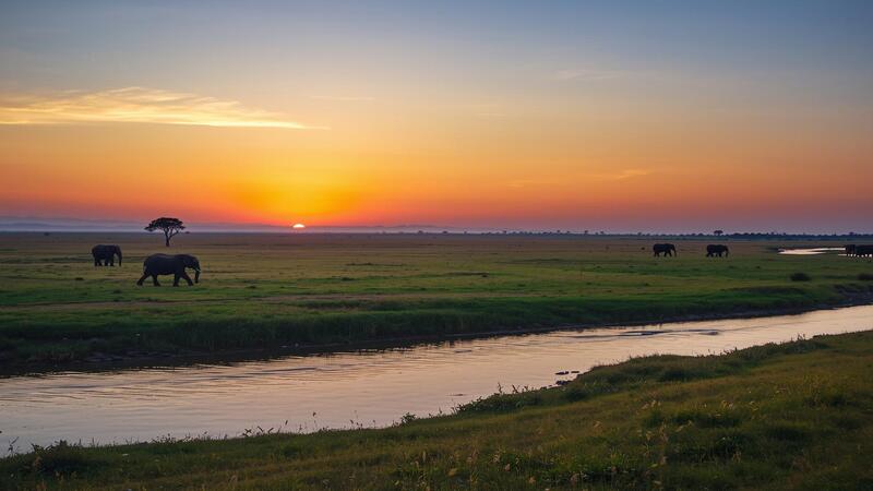 Best Places to Visit in Africa showcasing sunset landscapes, wildlife, and serene travel scenery
