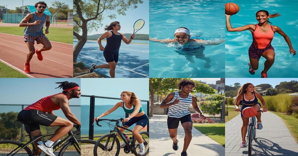 Group of people enjoying the best sports for fitness outdoors to stay active and healthy