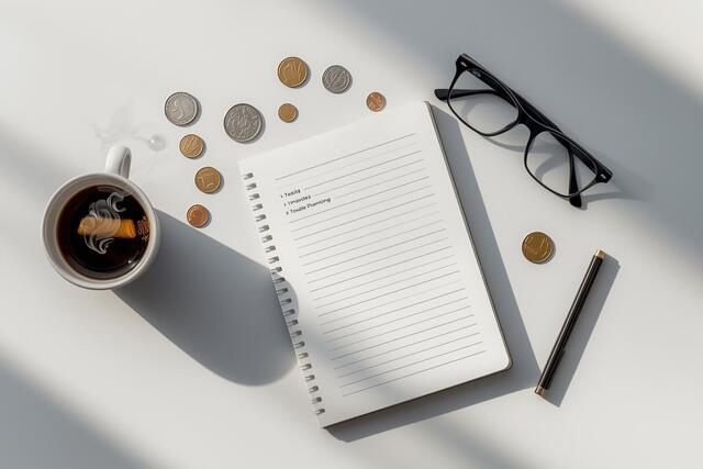"Final Thoughts image representing financial freedom and focus with budgeting methods, notebook and coins on desk"