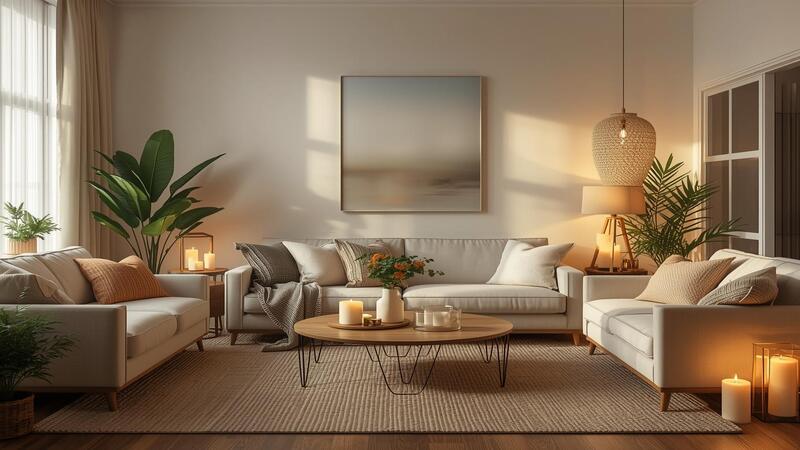 “Cozy home ideas showing a stylish and warm living room on a budget”