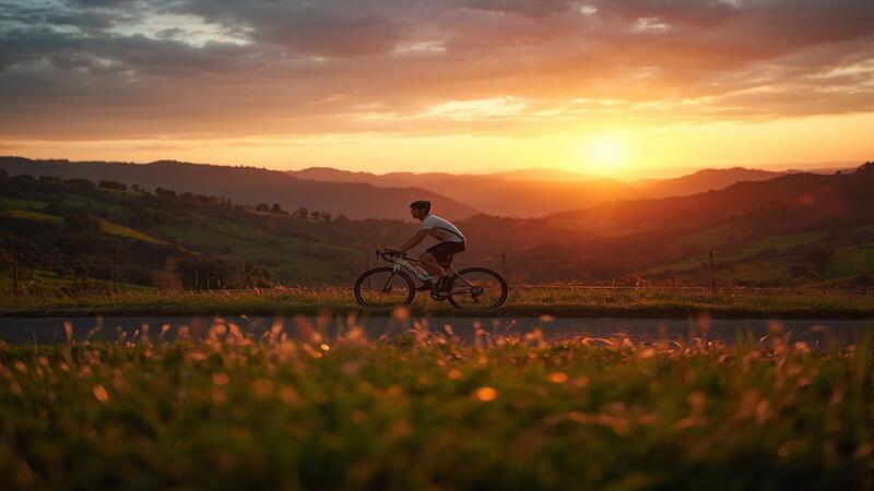 Cycling Benefits for Fitness π΄ββοΈ β Inspiring sunset scene of a cyclist reflecting wellness, mindfulness, and balanced healthy lifestyle.