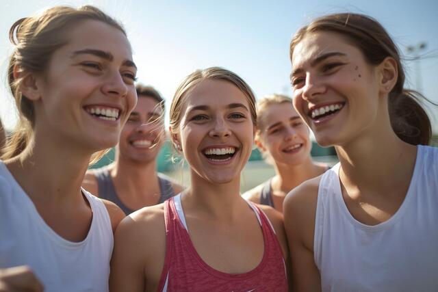 Group of young adults celebrating after a badminton game, highlighting the fitness benefits of playing badminton for health, strength, and wellness.
