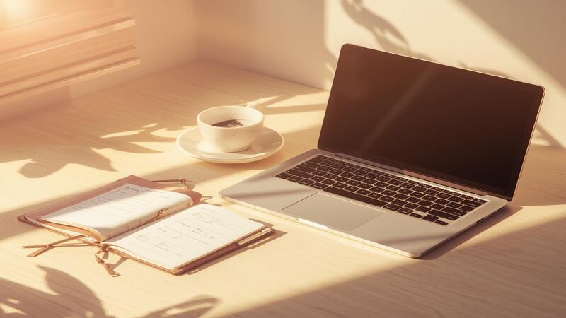 Workspace reflecting successful productivity hacks and self growth, with completed tasks and calm environment
