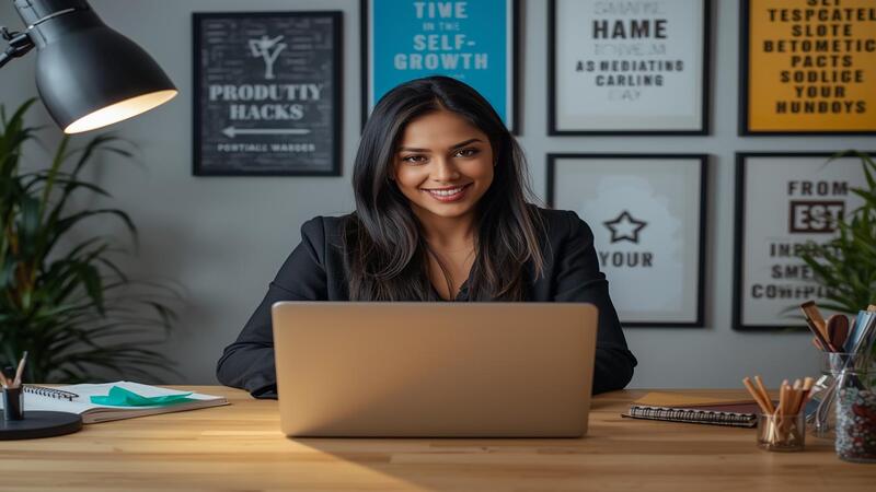 Young professional practicing productivity hacks for self growth and personal development
