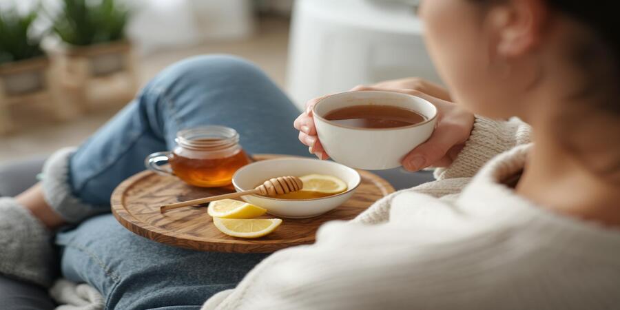 Natural recovery from best foods for cold and cough relief with herbal tea, honey, lemon, and warm soups to boost immunity and soothe symptoms