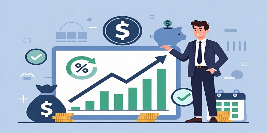 Confident professional with chart and money icons representing final thoughts on Tax Saving Strategies 
